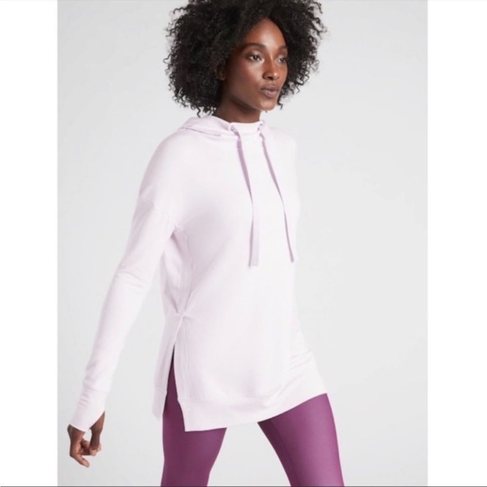 Athleta Sayulita Hoodie Thumb Hole Sweatshirt Pink Longline Athleisure Sz XS